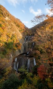 Preview wallpaper waterfall, cascade, mountains, trees