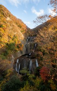 Preview wallpaper waterfall, cascade, mountains, trees