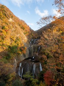 Preview wallpaper waterfall, cascade, mountains, trees