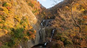 Preview wallpaper waterfall, cascade, mountains, trees