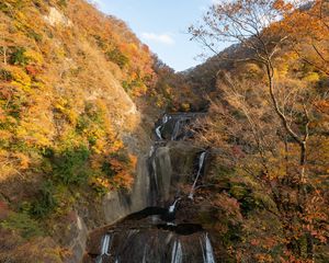Preview wallpaper waterfall, cascade, mountains, trees