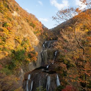 Preview wallpaper waterfall, cascade, mountains, trees