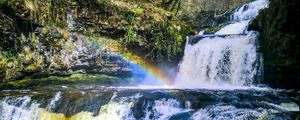 Preview wallpaper waterfall, cascade, rainbow, trees