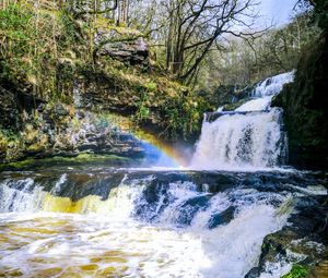 Preview wallpaper waterfall, cascade, rainbow, trees