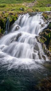 Preview wallpaper waterfall, cascade, stones, grass