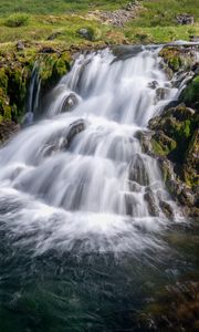 Preview wallpaper waterfall, cascade, stones, grass