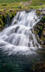 Preview wallpaper waterfall, cascade, stones, grass
