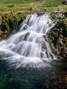 Preview wallpaper waterfall, cascade, stones, grass
