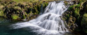 Preview wallpaper waterfall, cascade, stones, grass