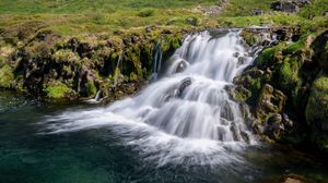 Preview wallpaper waterfall, cascade, stones, grass