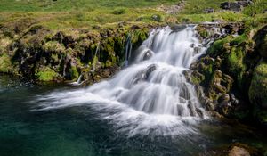 Preview wallpaper waterfall, cascade, stones, grass