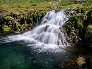 Preview wallpaper waterfall, cascade, stones, grass