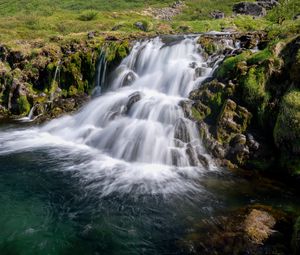 Preview wallpaper waterfall, cascade, stones, grass