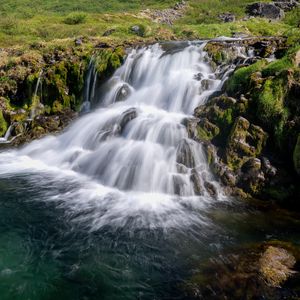 Preview wallpaper waterfall, cascade, stones, grass