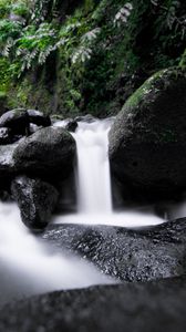 Preview wallpaper waterfall, cascade, stones, long exposure