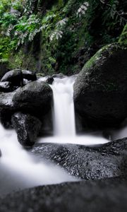 Preview wallpaper waterfall, cascade, stones, long exposure