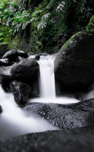 Preview wallpaper waterfall, cascade, stones, long exposure
