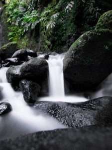 Preview wallpaper waterfall, cascade, stones, long exposure