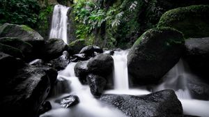 Preview wallpaper waterfall, cascade, stones, long exposure