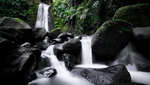 Preview wallpaper waterfall, cascade, stones, long exposure