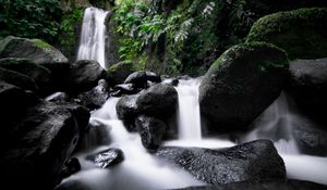 Preview wallpaper waterfall, cascade, stones, long exposure