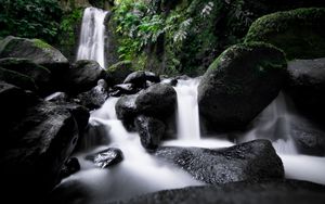 Preview wallpaper waterfall, cascade, stones, long exposure