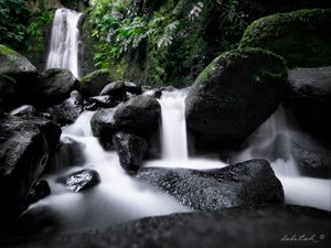 Preview wallpaper waterfall, cascade, stones, long exposure