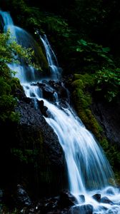 Preview wallpaper waterfall, cascade, stones, moss, nature