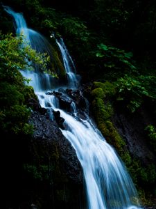 Preview wallpaper waterfall, cascade, stones, moss, nature
