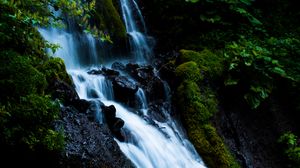 Preview wallpaper waterfall, cascade, stones, moss, nature