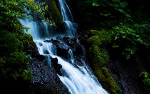 Preview wallpaper waterfall, cascade, stones, moss, nature