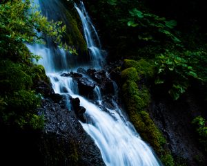 Preview wallpaper waterfall, cascade, stones, moss, nature