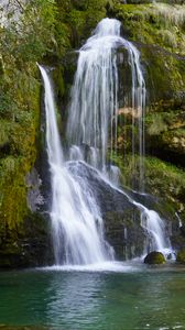 Preview wallpaper waterfall, cascade, stones, moss, landscape