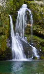 Preview wallpaper waterfall, cascade, stones, moss, landscape