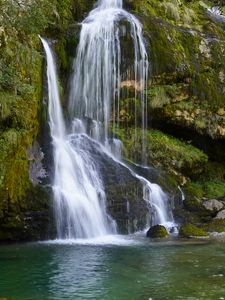 Preview wallpaper waterfall, cascade, stones, moss, landscape