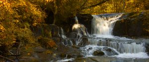 Preview wallpaper waterfall, cascade, stones, trees, autumn