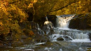 Preview wallpaper waterfall, cascade, stones, trees, autumn