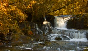 Preview wallpaper waterfall, cascade, stones, trees, autumn