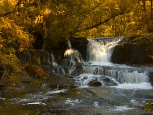 Preview wallpaper waterfall, cascade, stones, trees, autumn