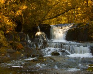 Preview wallpaper waterfall, cascade, stones, trees, autumn