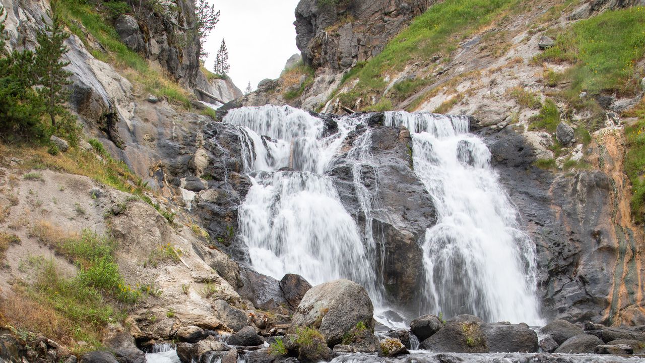 Wallpaper waterfall, cascade, stones, rocks, nature