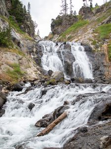 Preview wallpaper waterfall, cascade, stones, rocks, nature