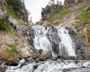 Preview wallpaper waterfall, cascade, stones, rocks, nature