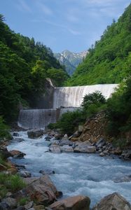 Preview wallpaper waterfall, cascade, water, mountains, landscape, nature
