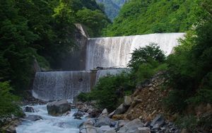 Preview wallpaper waterfall, cascade, water, mountains, landscape, nature