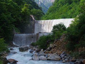 Preview wallpaper waterfall, cascade, water, mountains, landscape, nature