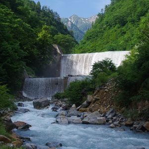 Preview wallpaper waterfall, cascade, water, mountains, landscape, nature