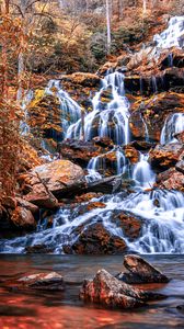 Preview wallpaper waterfall, cascade, water, stones, nature, landscape
