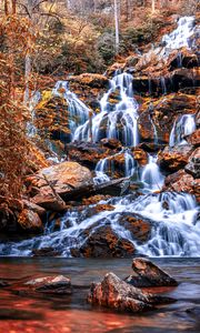Preview wallpaper waterfall, cascade, water, stones, nature, landscape