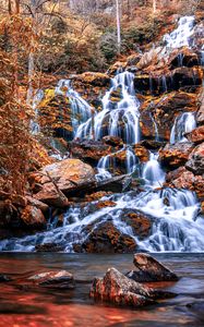 Preview wallpaper waterfall, cascade, water, stones, nature, landscape